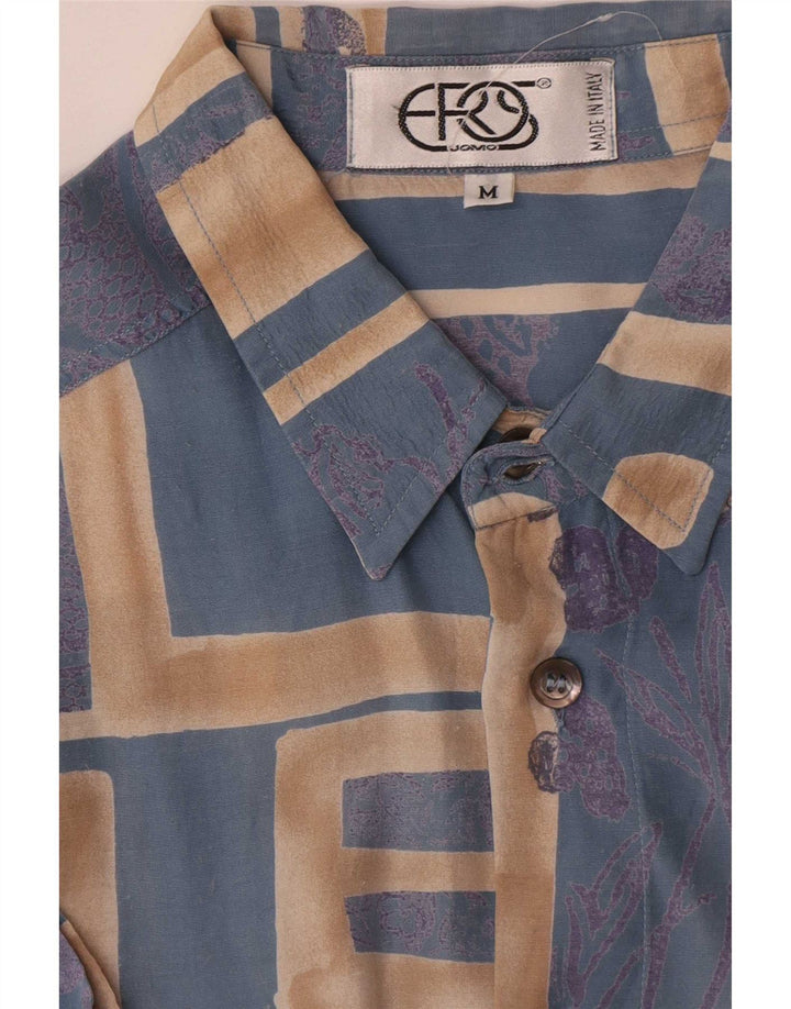 Vintage Mens Short Sleeve Shirt Medium Blue Geometric Viscose