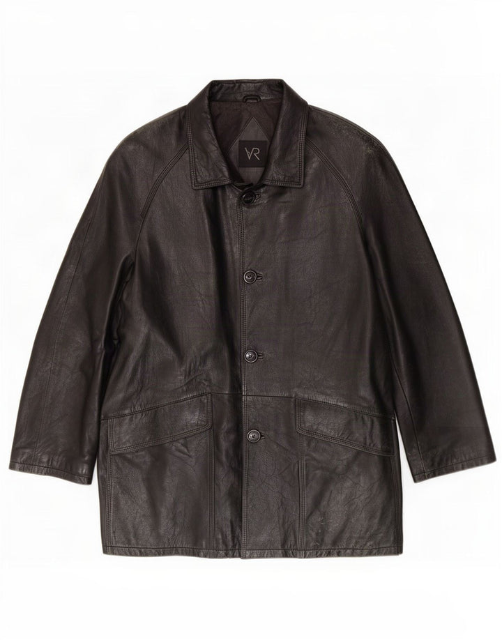 Vintage Mens Leather Coat IT 52 XL Black