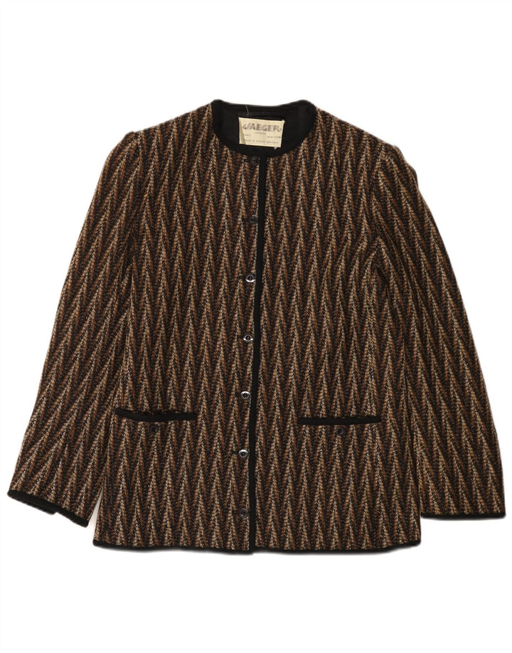 JAEGER Womens 7 button Blazer Jacket UK 8 Small Brown Chevron Wool