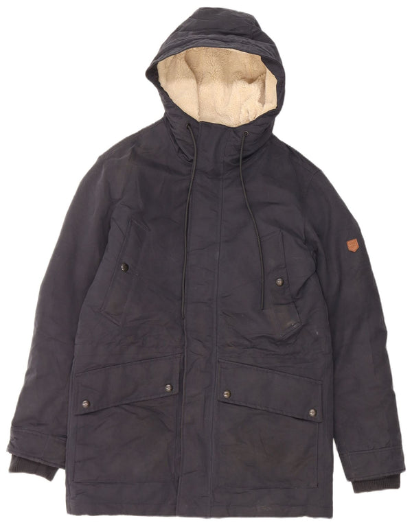 Jack & Jones Mens Hooded Parka Jacket UK 36 Small Navy Blue Polyester
