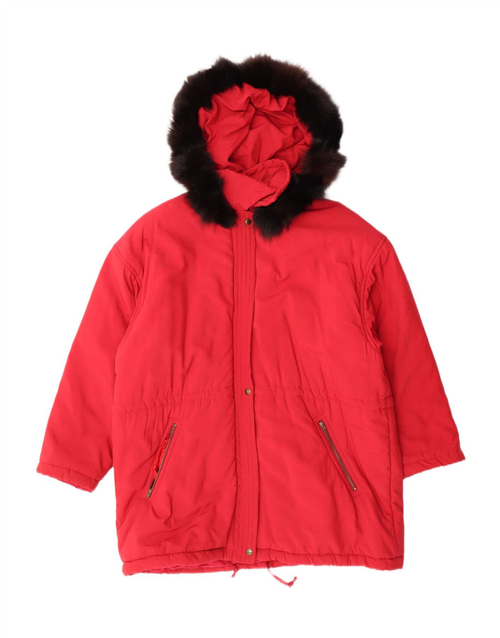 VINTAGE Womens Oversized Hooded Padded Coat UK 14 Medium Red Viscose Vintage Vintage and Second-Hand Vintage from Messina Hembry 