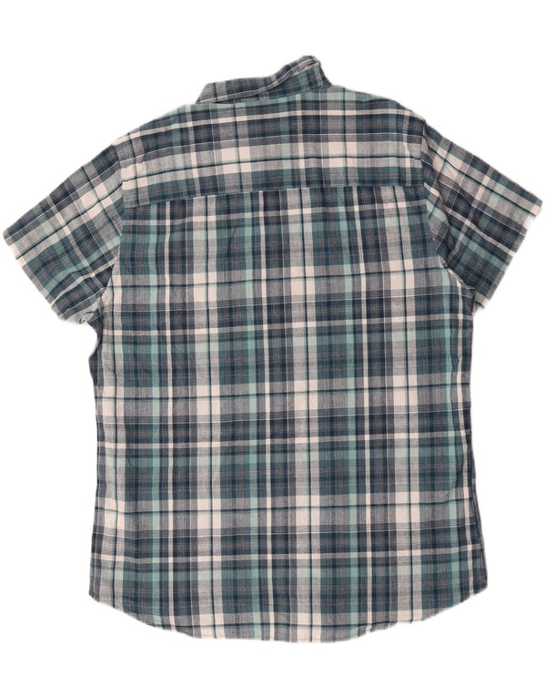 M&CO Mens Short Sleeve Shirt XL Blue Check Cotton