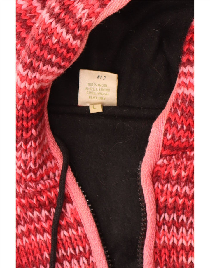 VINTAGE Womens Hooded Cardigan Sweater UK 16 Large Red Flecked Wool