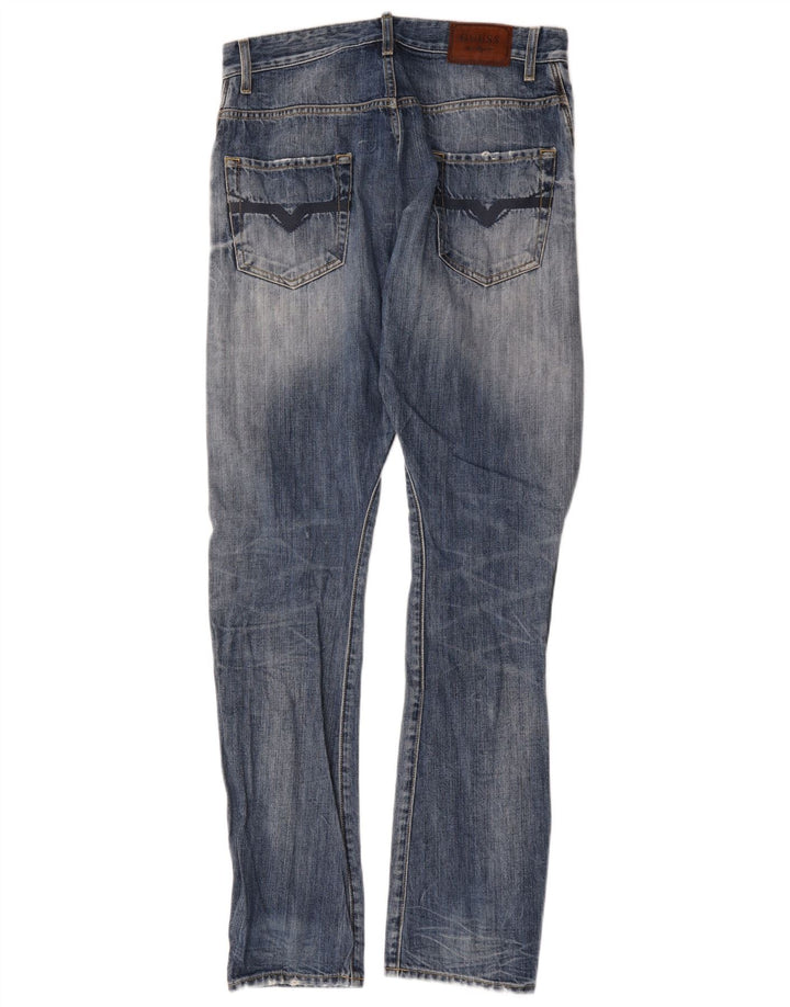 Guess Mens Slim Jeans W30 L34 Blue Cotton