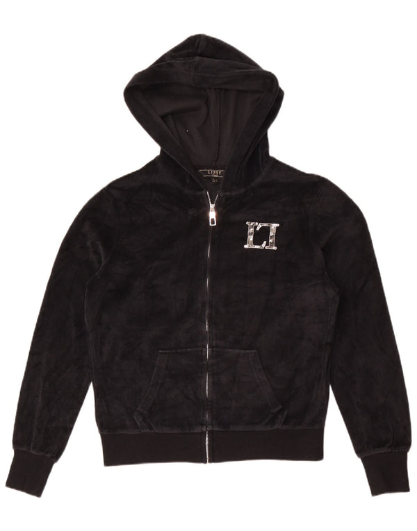 Lipsy Womens Velvet Zip Hoodie Sweater UK 14 Large Black Cotton