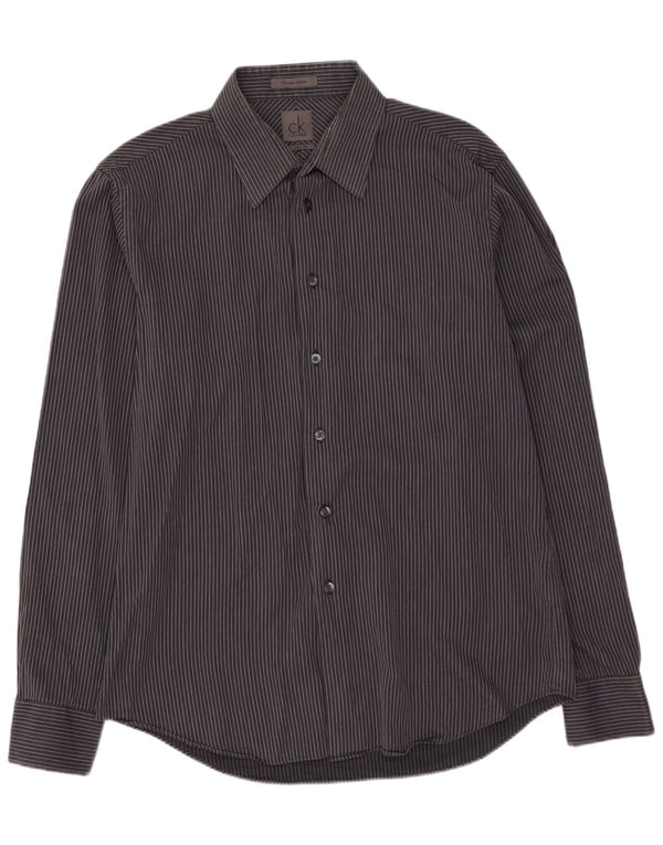 CALVIN KLEIN Mens Slim Fit Shirt Size 41 16 Large Grey Striped Cotton