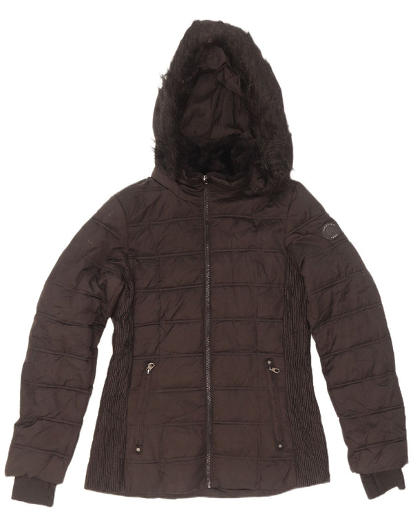 Nautica Womens Hooded Padded Jacket UK 14 Medium Black Polyester