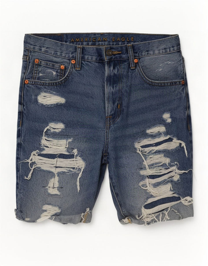 American Eagle Mens Distressed Denim Shorts W31 Medium Blue Cotton