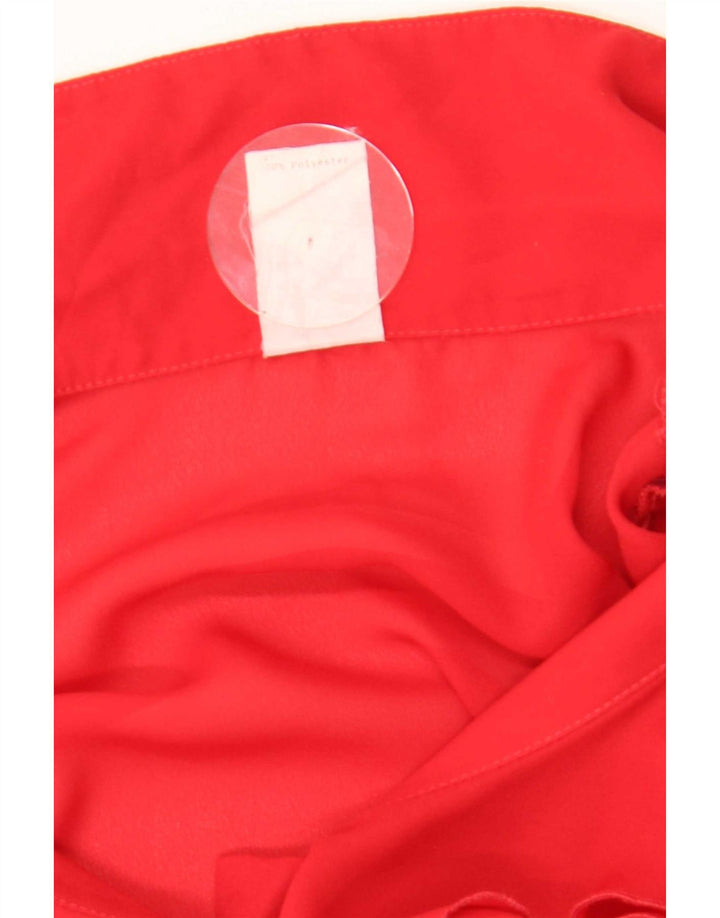 Vintage Womens Ruffle Front Shirt Blouse UK 18 XL Red Polyester