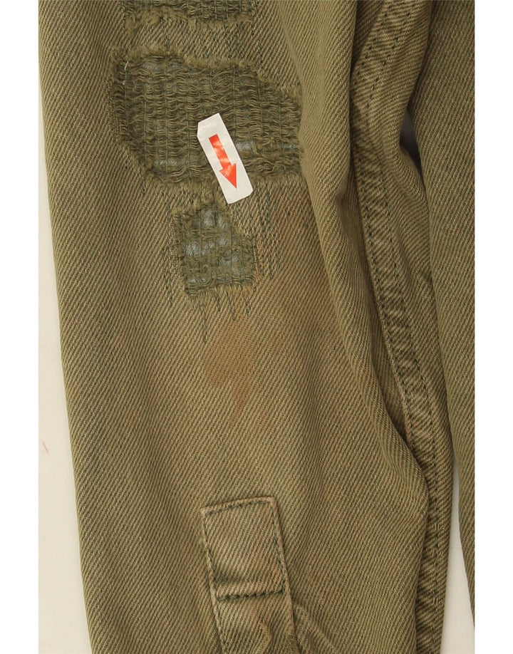 Zara Mens Distressed Relaxed Fit Denim Shirt Medium Khaki Cotton