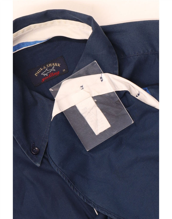 Paul & Shark Mens Graphic Shirt Size 39 Medium Navy Blue Cotton