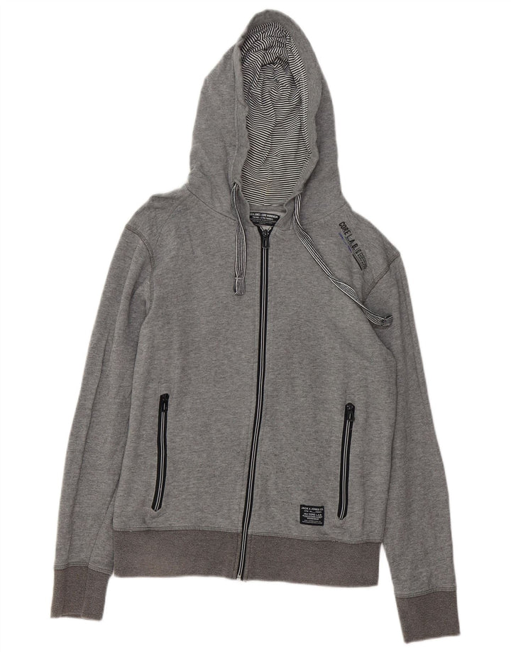 JACK & JONES Mens Graphic Zip Hoodie Sweater Small Grey Flecked