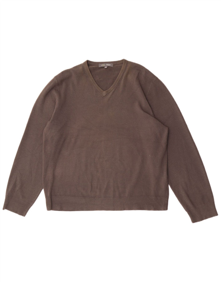 MARKS & SPENCER Mens V-Neck Jumper Sweater XL Grey Acrylic