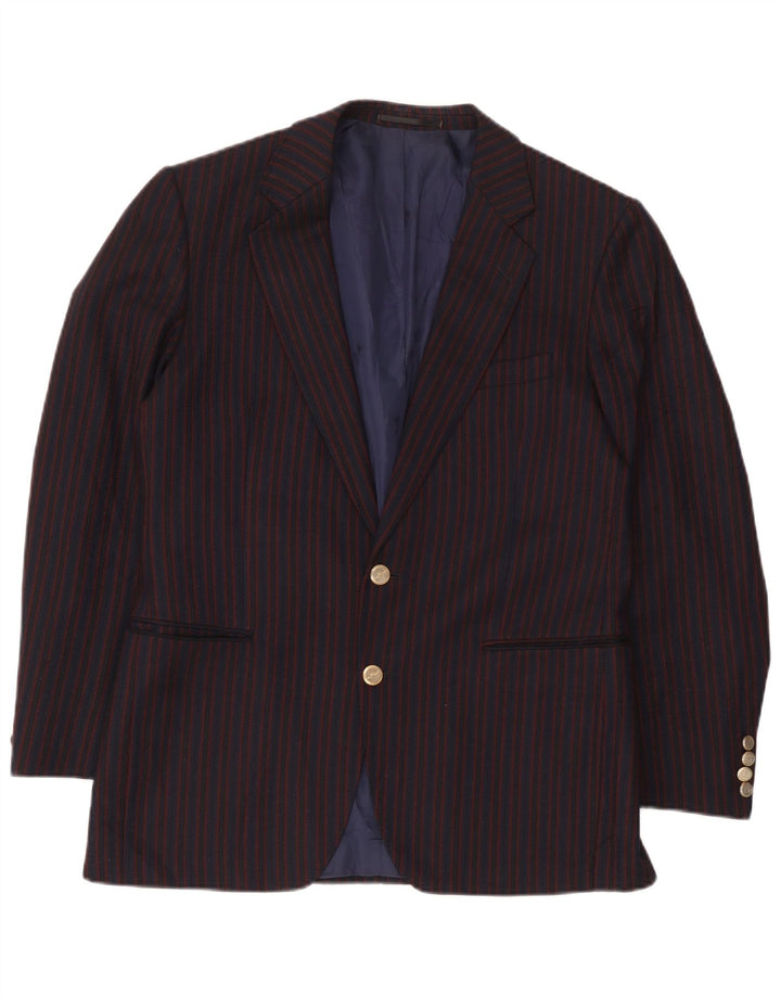Vintage Mens 2 Button Blazer Jacket UK 38 Medium Navy Blue Striped Wool