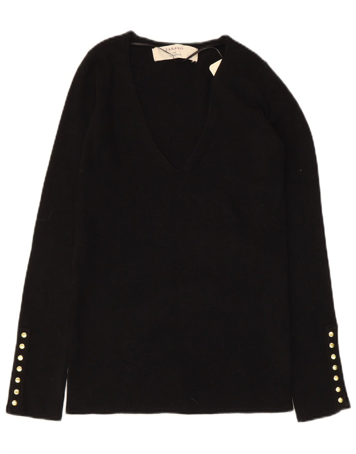 ZARA Womens V-Neck Jumper Sweater UK 12 Medium Black Rayon