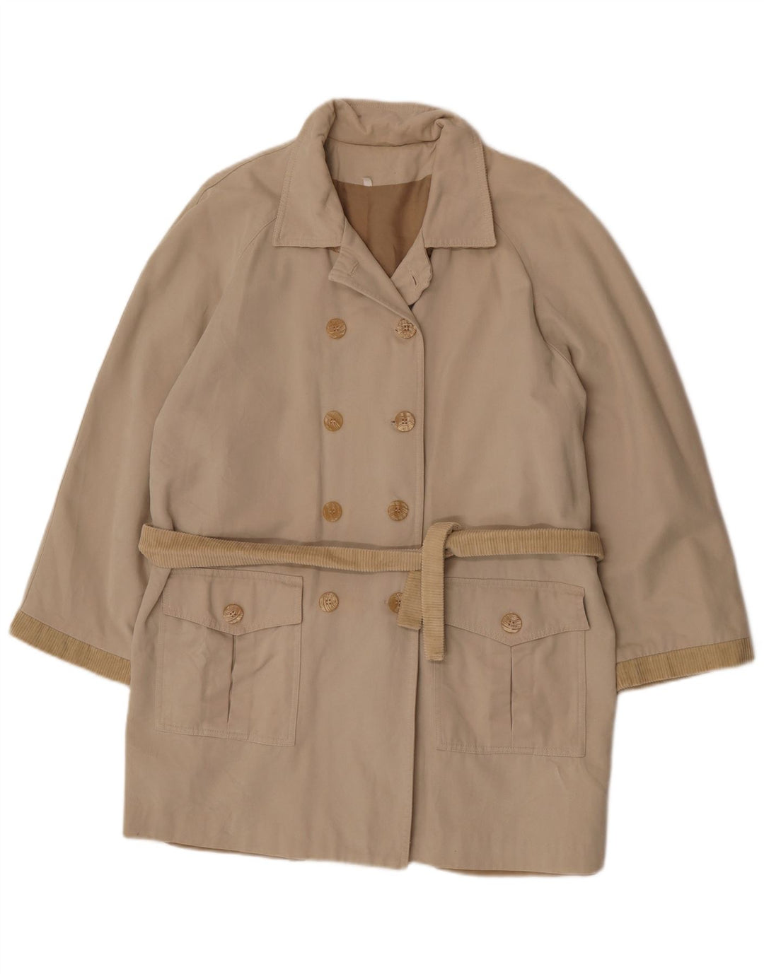 Vintage Womens Double Breasted Coat UK 14 Large Beige