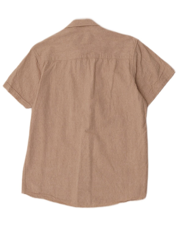 Wrangler Mens Short Sleeve Shirt Large Beige Cotton
