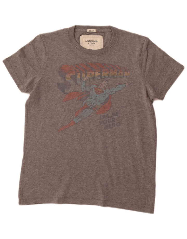 ABERCROMBIE & FITCH Mens Muscle Graphic T-Shirt Top Medium Grey Cotton