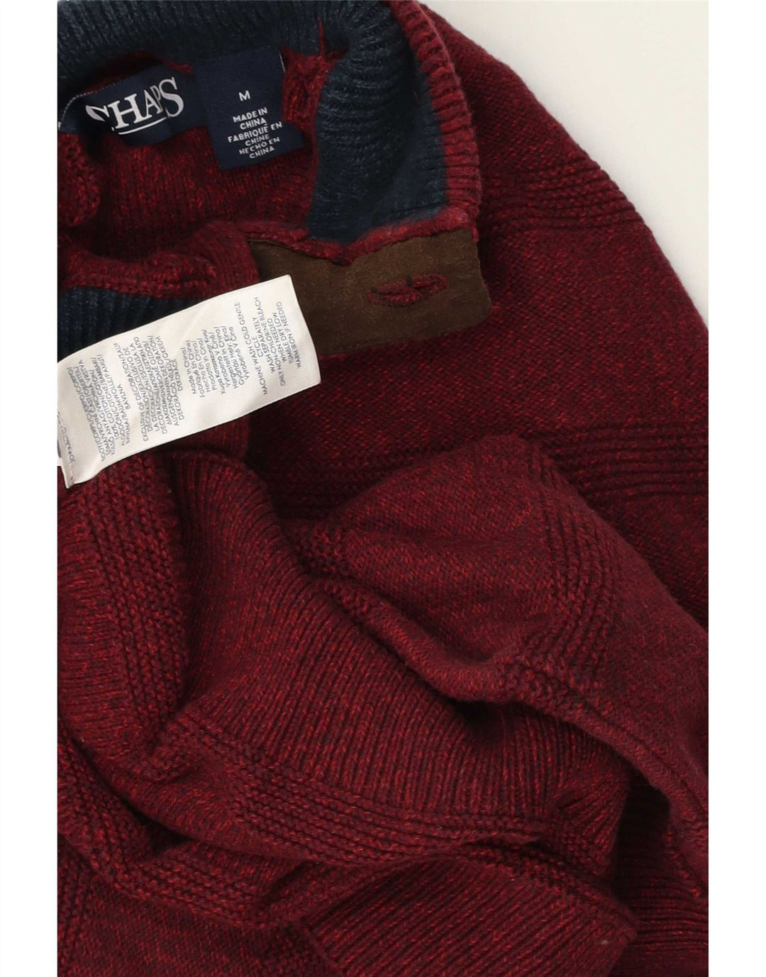 Chaps Mens Button Neck Jumper Sweater Medium Burgundy Striped Cotton