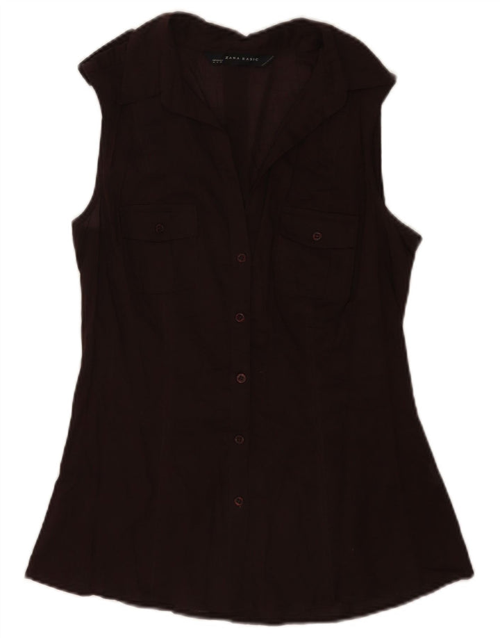 Zara Womens Sleeveless Shirt UK 12 Medium Brown
