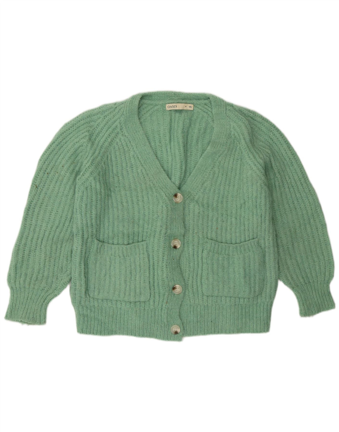 Oasis Womens Loose Fit Cardigan Sweater UK 14 Medium Green Polyester