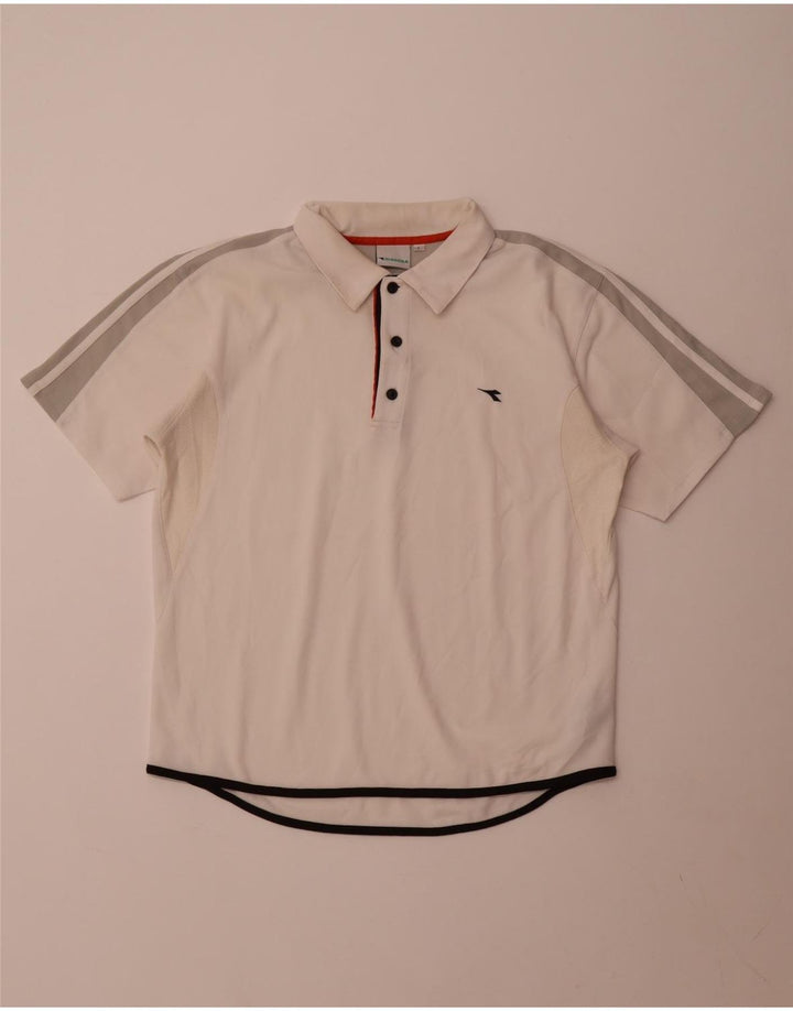 Diadora Mens Polo Shirt Large White Colourblock Polyester