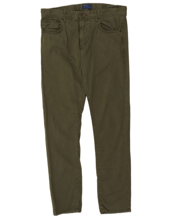 Zara Mens Skinny Casual Trousers EU 42 Large W32 L29 Green Cotton