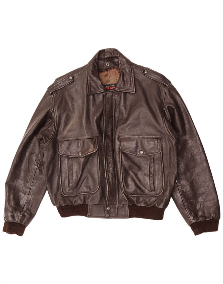 Bomb Boogie Mens Sky Loose Fit Leather Jacket UK 38 Medium Brown