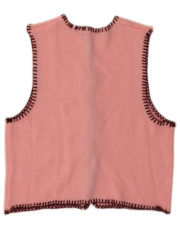 VINTAGE Womens Crop Sleeveless Cardigan Sweater UK 6 XS Pink Acrylic