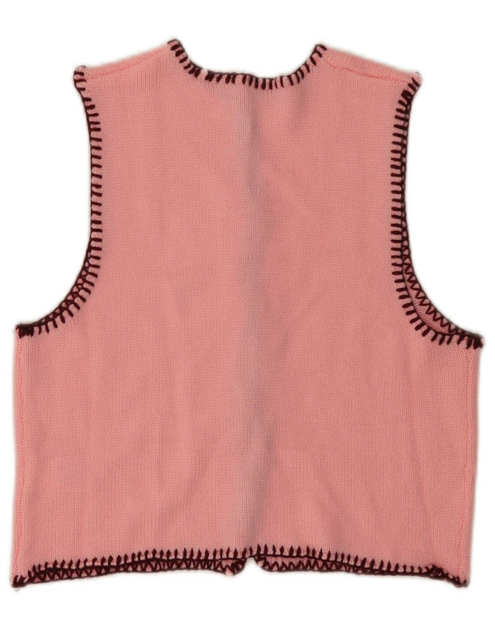VINTAGE Womens Crop Sleeveless Cardigan Sweater UK 6 XS Pink Acrylic
