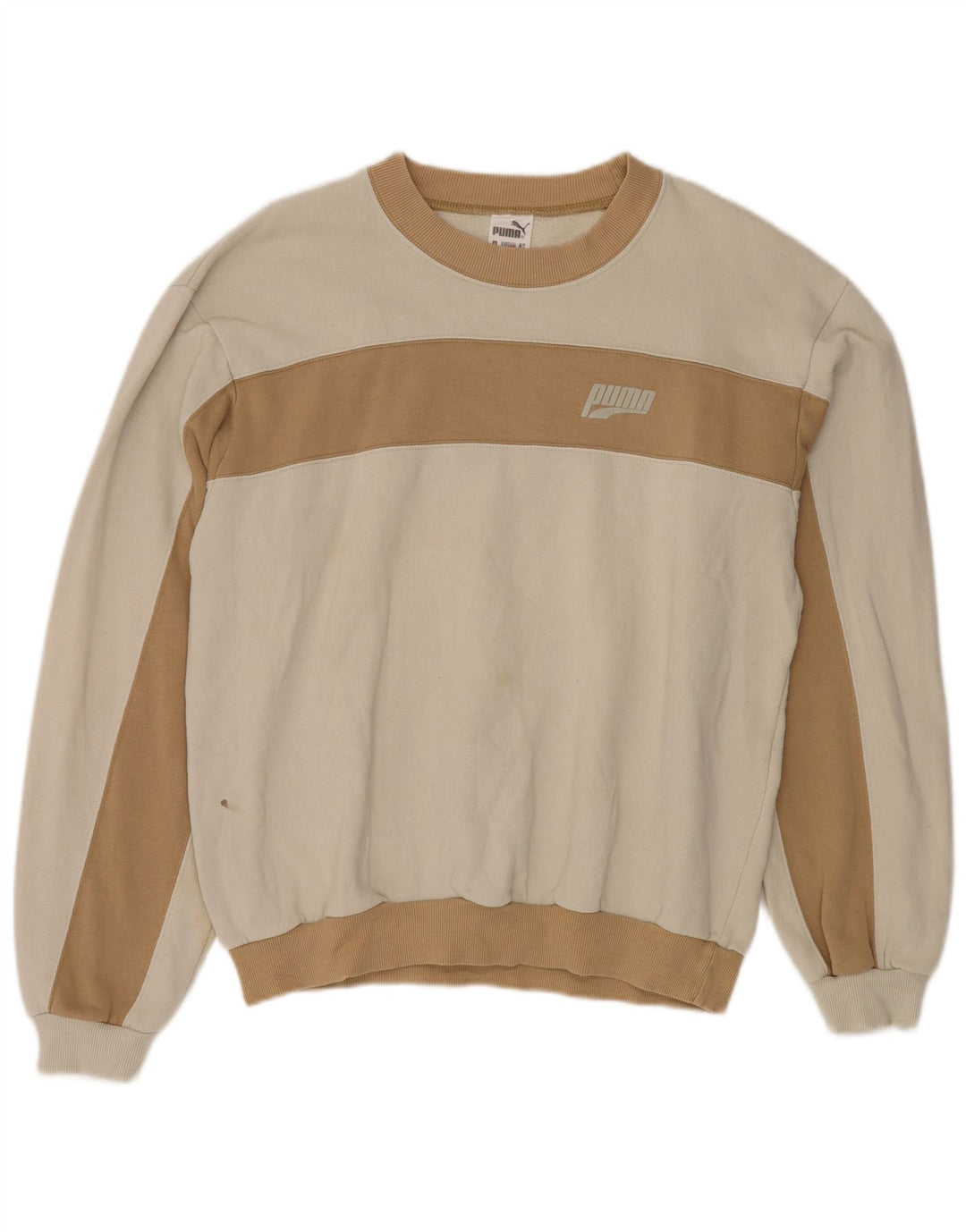 PUMA Mens Sweatshirt Jumper Large White Colourblock Cotton