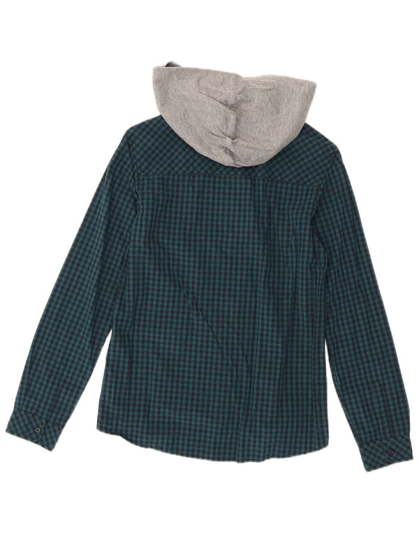 Benetton Mens Hooded Shirt Small Blue Gingham