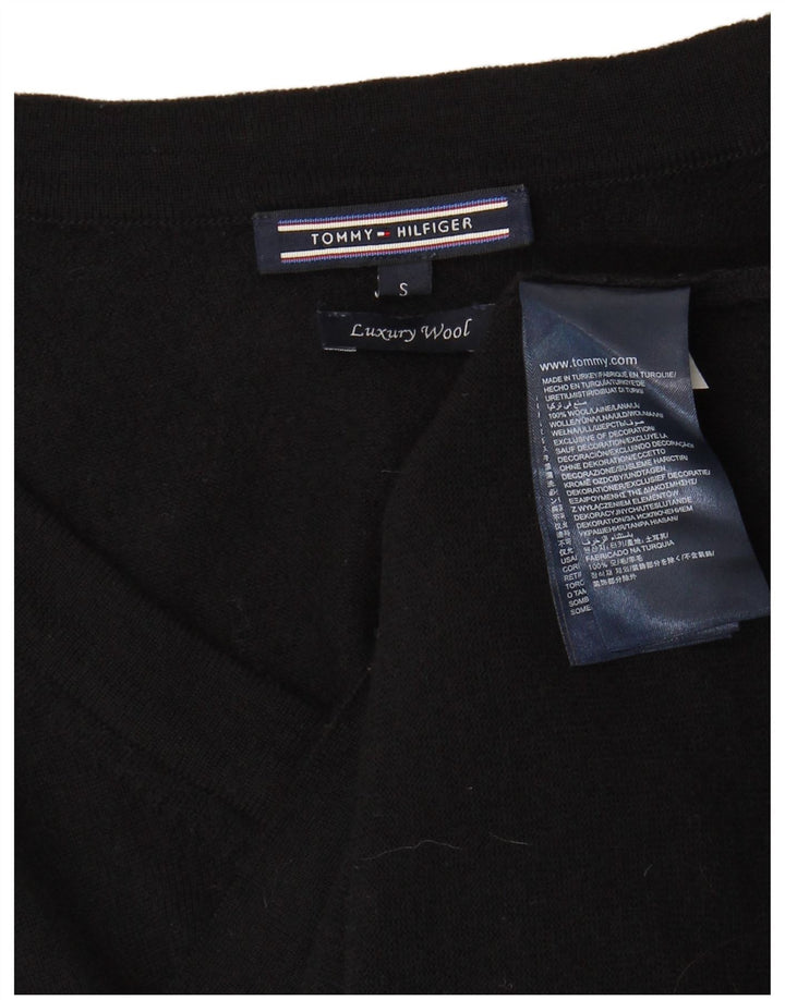 Tommy Hilfiger Womens V-Neck Jumper Sweater UK 10 Small Black Wool
