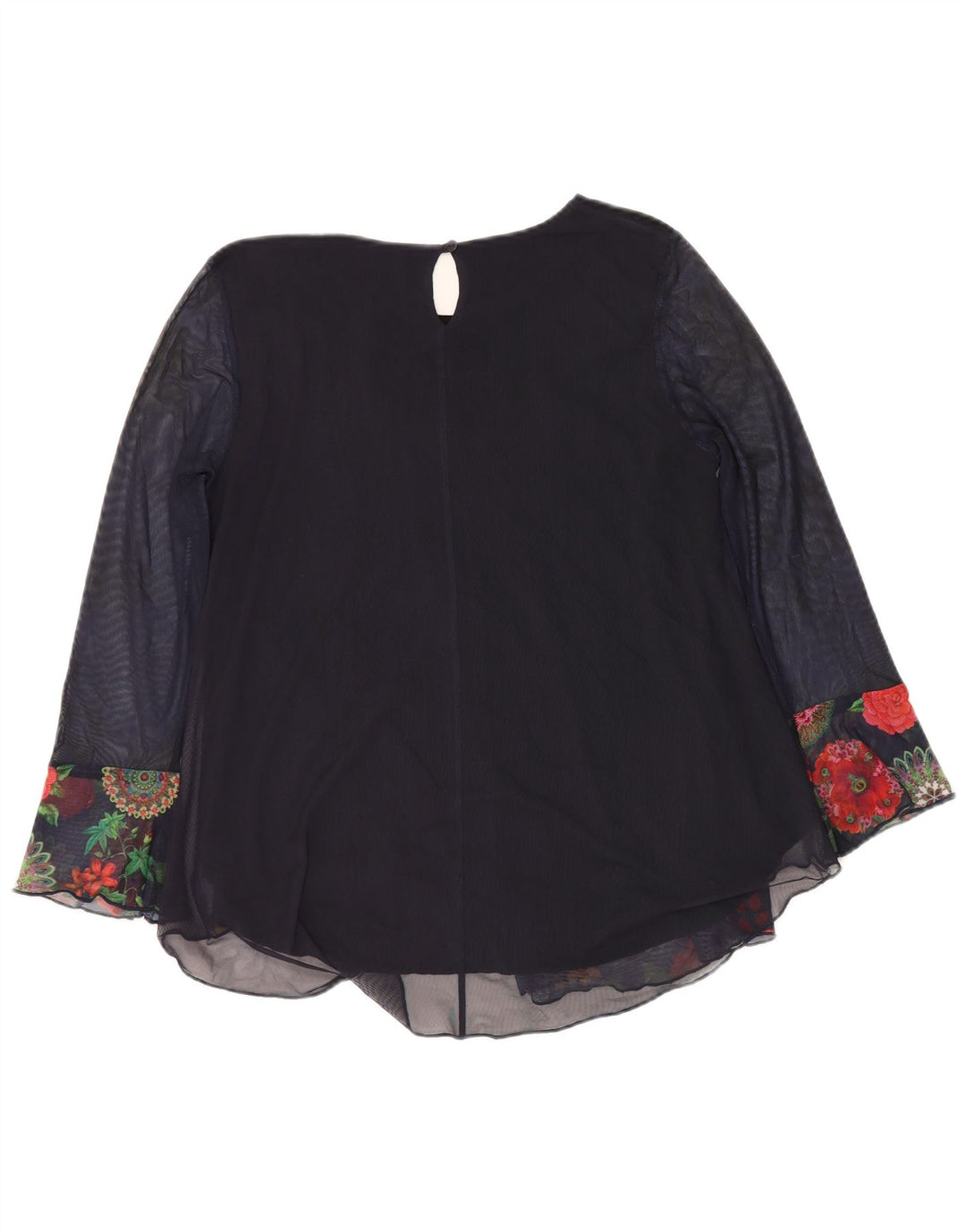 DESIGUAL Womens Long Sleeve Blouse Top UK 12 Medium Navy Blue Floral