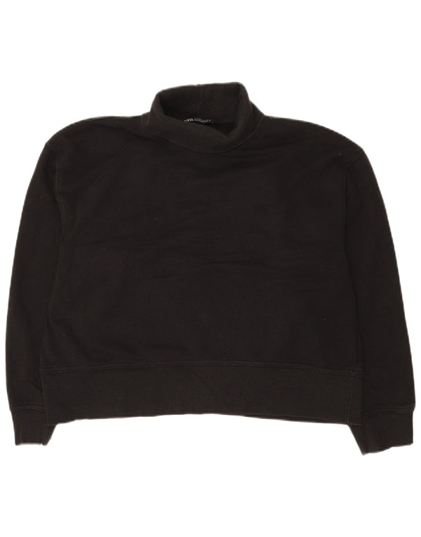 Zara Womens Crop Roll Neck Sweatshirt Jumper UK 16 Large Black Cotton