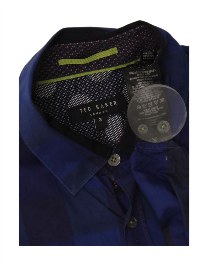 Ted Baker Mens Shirt Size 3 Medium Blue Gingham Cotton