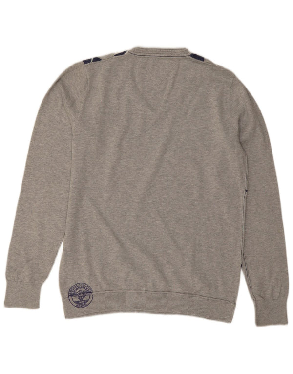 Tommy Hilfiger Mens V-Neck Jumper Sweater XL Grey Argyle/Diamond Cotton