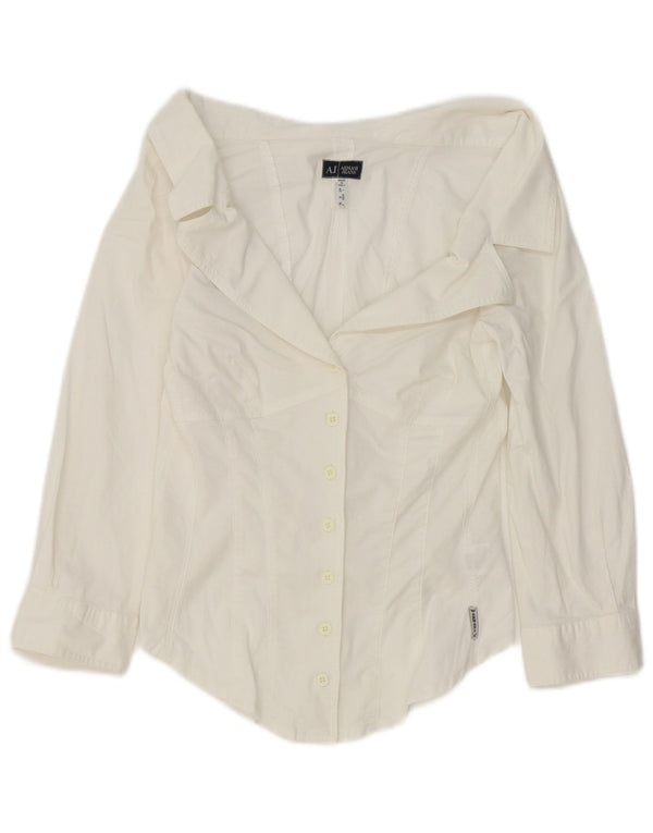 Armani Jeans Womens 3/4 Sleeve Crop Shirt IT 42 Medium White Cotton
