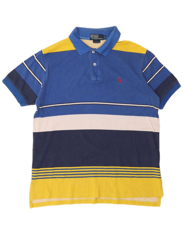 Polo Ralph Lauren Mens Custom Fit Polo Shirt Large Blue Colourblock Cotton