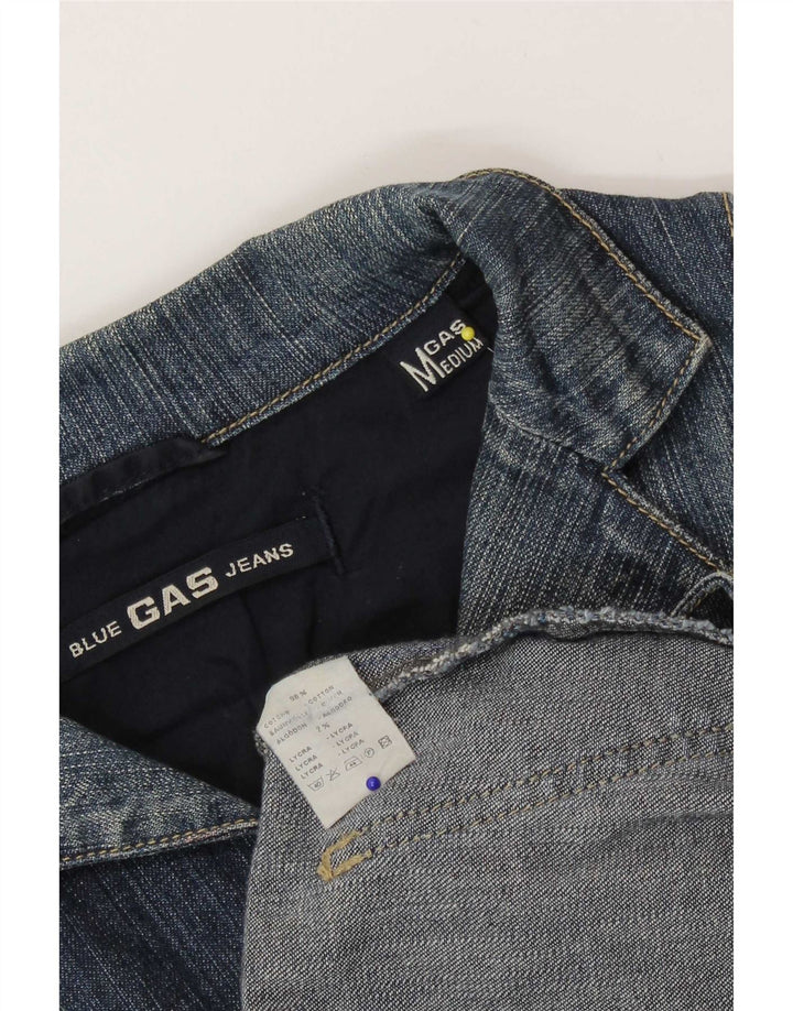 Gas Womens 3 Button Denim Blazer Jacket UK 12 Medium Blue Cotton