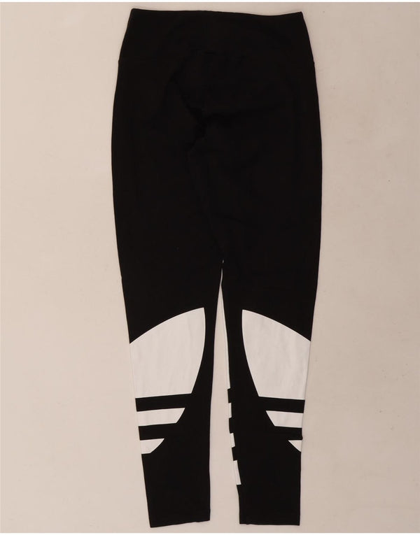 Adidas Womens Graphic Leggings UK 12 Medium Black Colourblock Cotton