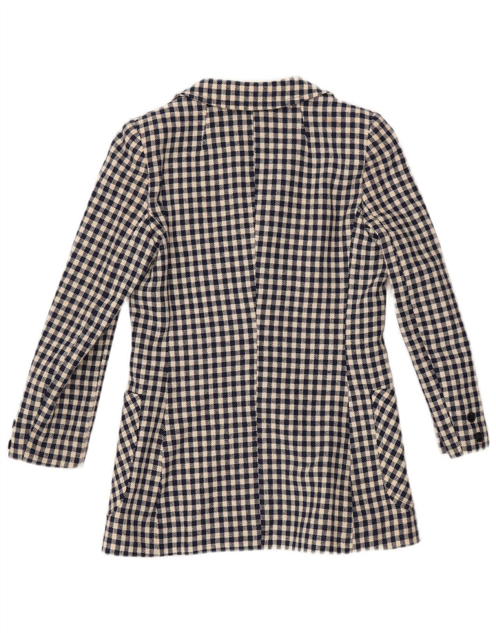 VINTAGE Womens 3 Button Blazer Jacket UK 10 Small Navy Blue Gingham