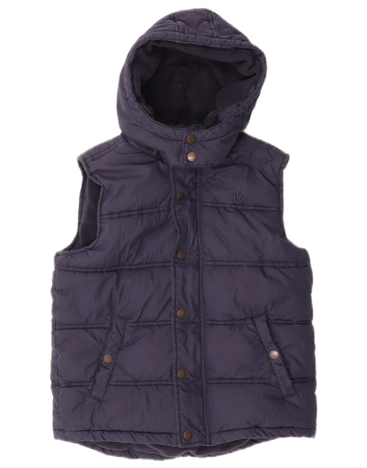 FAT FACE Boys Hooded Padded Gilet 7-8 Years Navy Blue Cotton