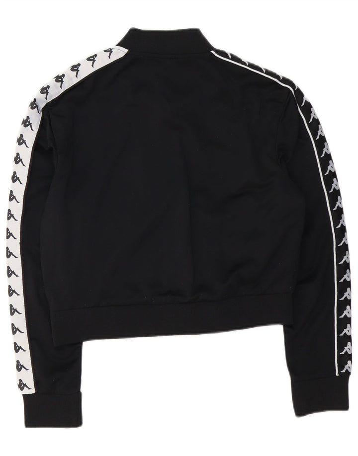 Kappa Womens Graphic Crop Tracksuit Top Jacket UK 14 Medium Black Polyester