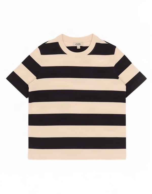 Cos Womens T-Shirt Top UK 14 Medium Black Striped Cotton