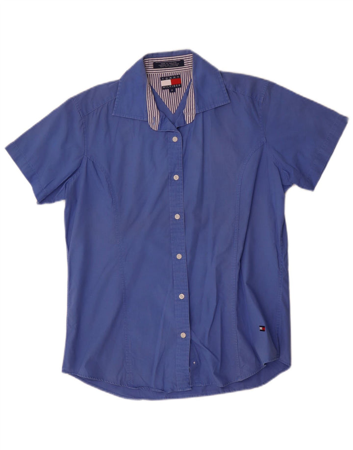 Tommy Hilfiger Womens Short Sleeve Shirt US 8 Medium Blue Cotton