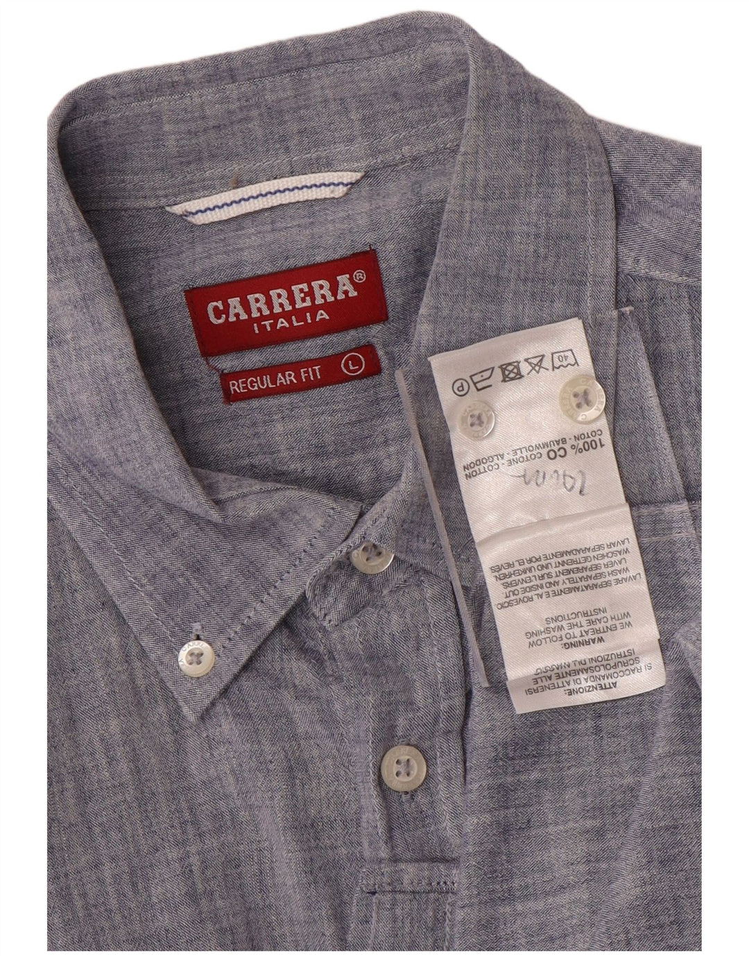 Carrera Mens Short Sleeve Regular Fit Shirt Large Blue Cotton