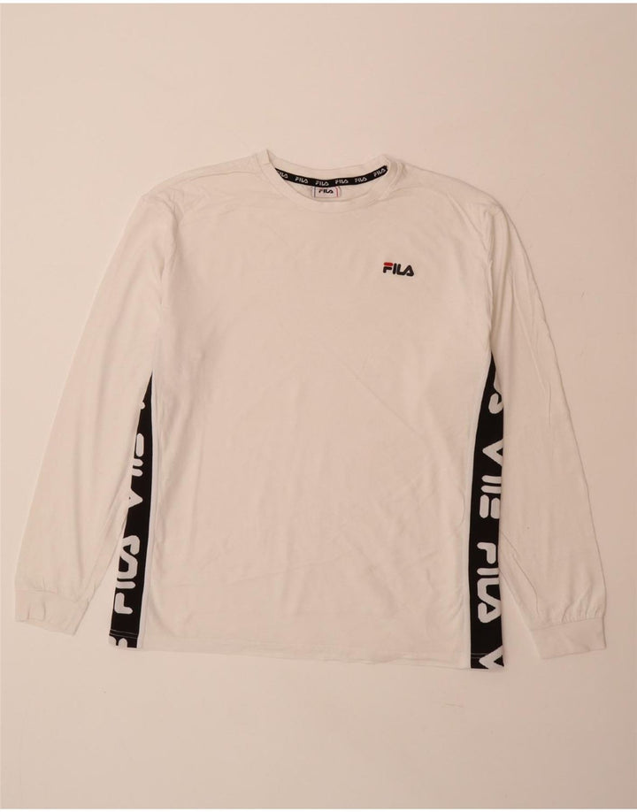 FILA Mens Graphic Top Long Sleeve Large White Colourblock Cotton