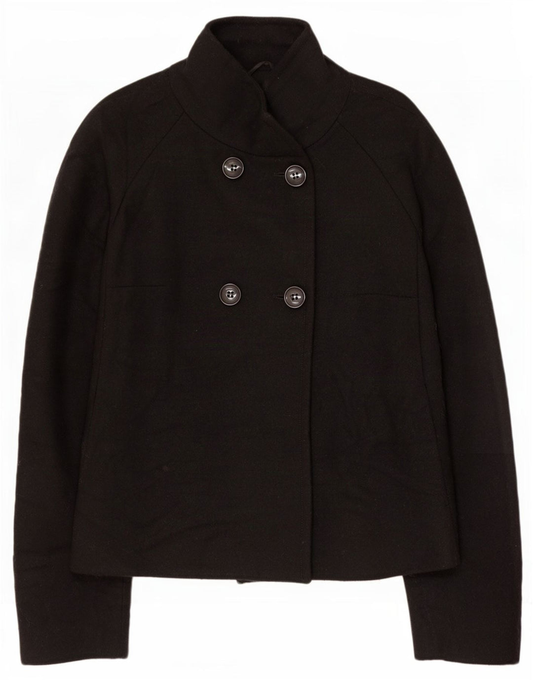 Benetton Womens Pea Coat IT 46 Large Black Wool