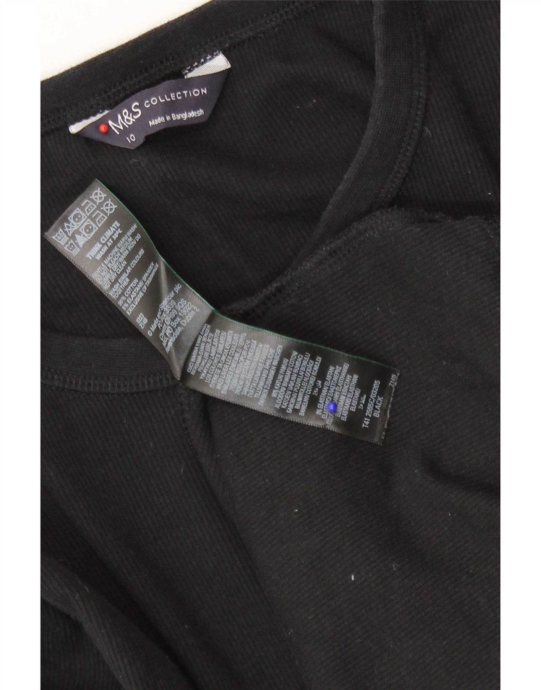 Marks & Spencer Womens Top Long Sleeve UK 10 Small Black Cotton